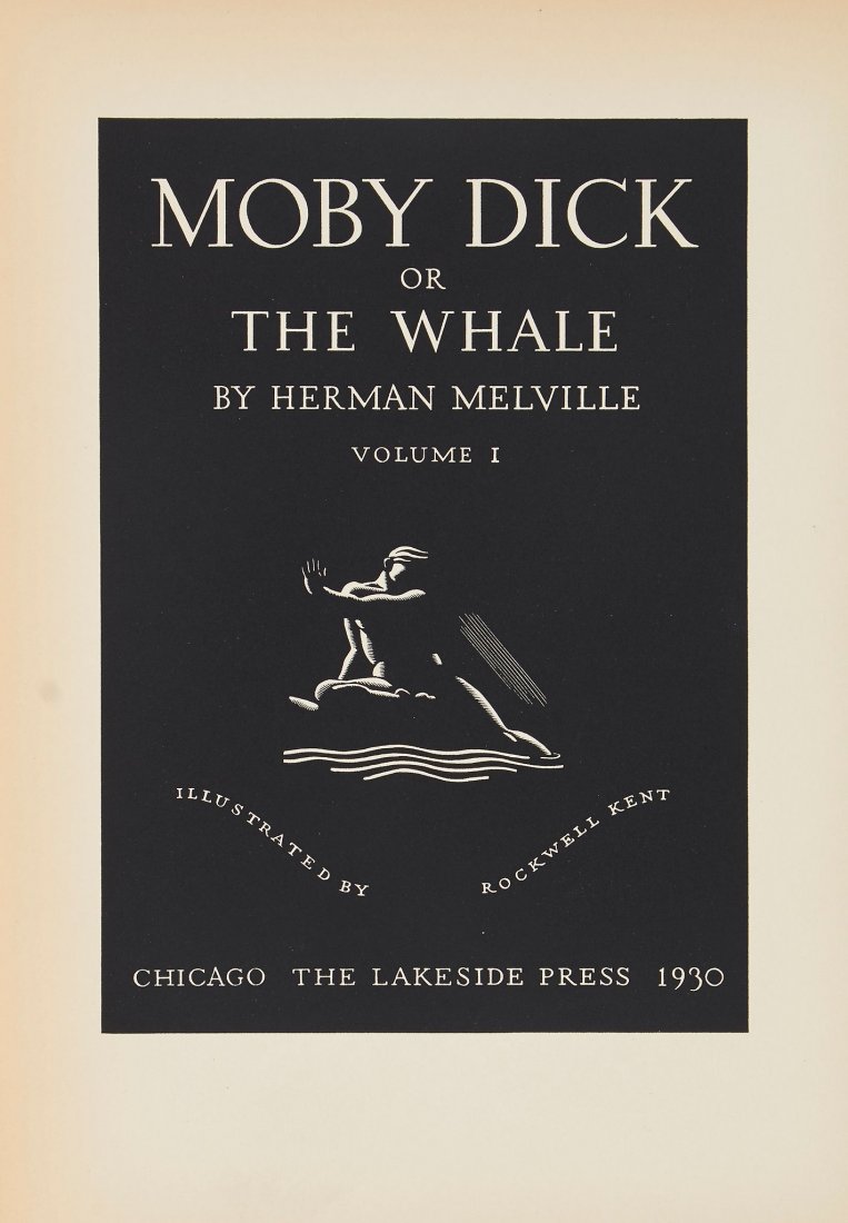 Kent (Rockwell) Melville (Herman) - Moby Dick or the: 3 vol., one of 1000 copies , pictorial title, plates and illustrations by Rockwell Kent, light offsetting, bookplates to front pastedowns, original pictorial cloth blocked in silver, uncut, rubbed and