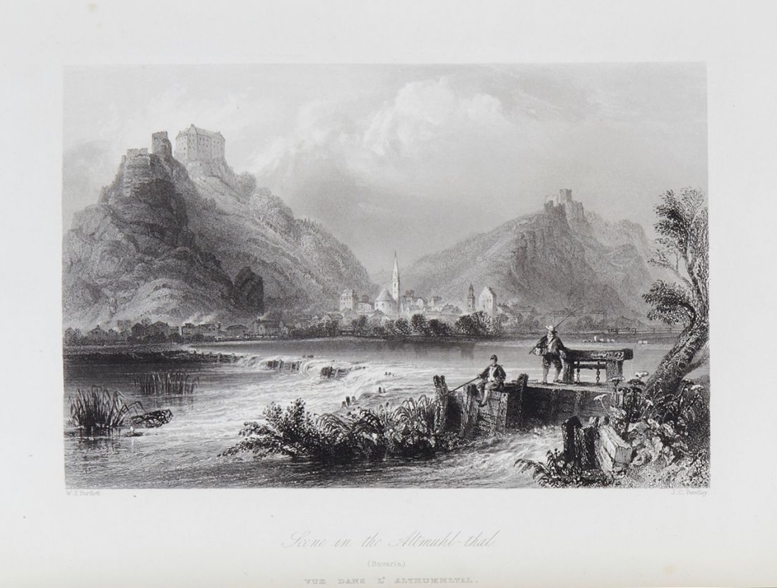 Pardoe (Julia) and W.H.Bartlett. - The Beauties of the: portrait frontispiece", additional engraved title, map and 80 plates, [1838] bound with Beattie (W.) The Danube, portrait frontispiece, 2 engraved maps, 78 plates, [1840], occasional foxing and spotti
