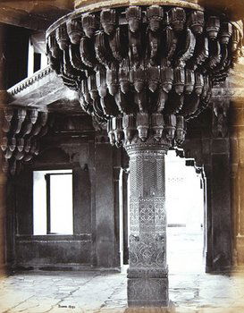 Bourne (Samuel) Three Indian subjects: Bourne (Samuel) Pillar in the Diwan-i-Khas, Fatehpur Sikri; Interior of the Moti Masjid, Agra; Principal Gate of the Lohagarth Fort, Bharatpur, three albumen prints, each c.300 x 235mm. or the