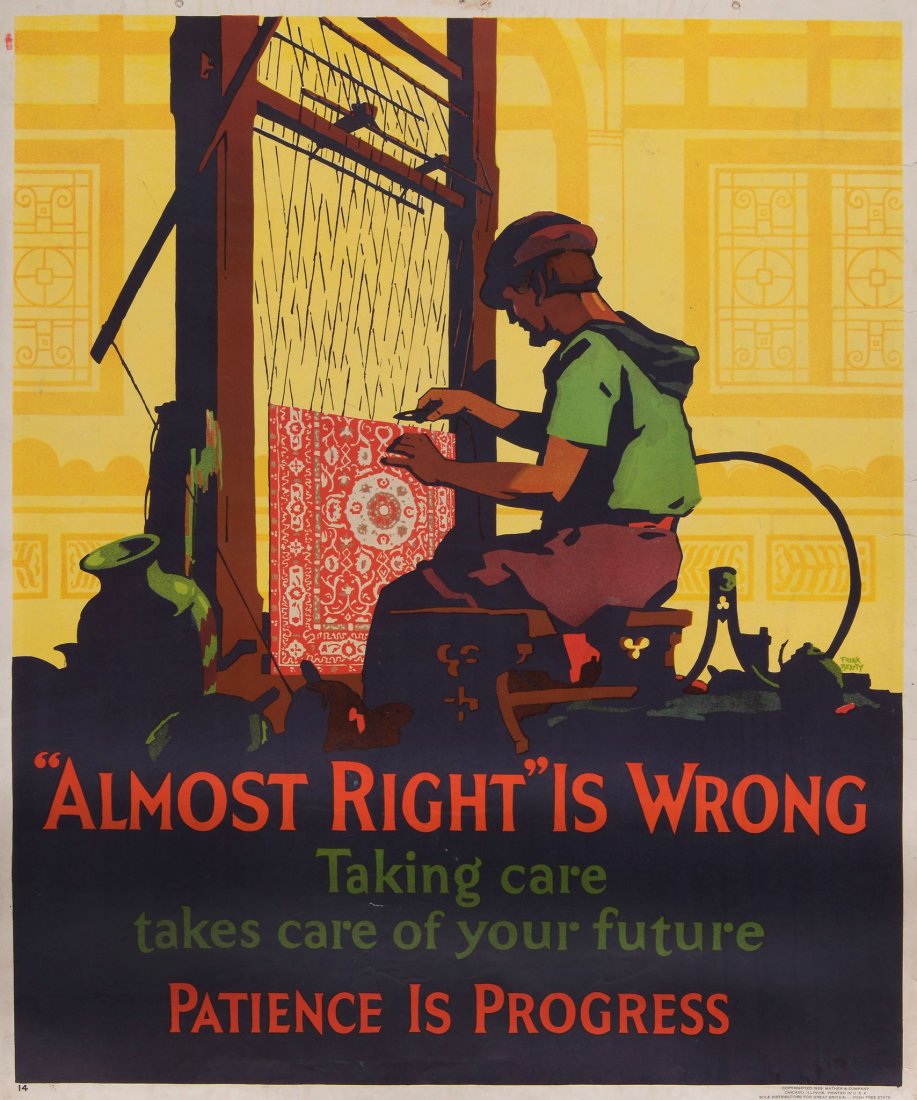 ANONYMOUS - LET'S CLEAR THE AIR: lithographic poster in colours, 1929, printed by Mather & Company, Chicago, cond B; not backed, 43½ x 36 in. (111 x 91 cm.) and: ALMOST RIGHT IS WRONG by F. Beatty (2)