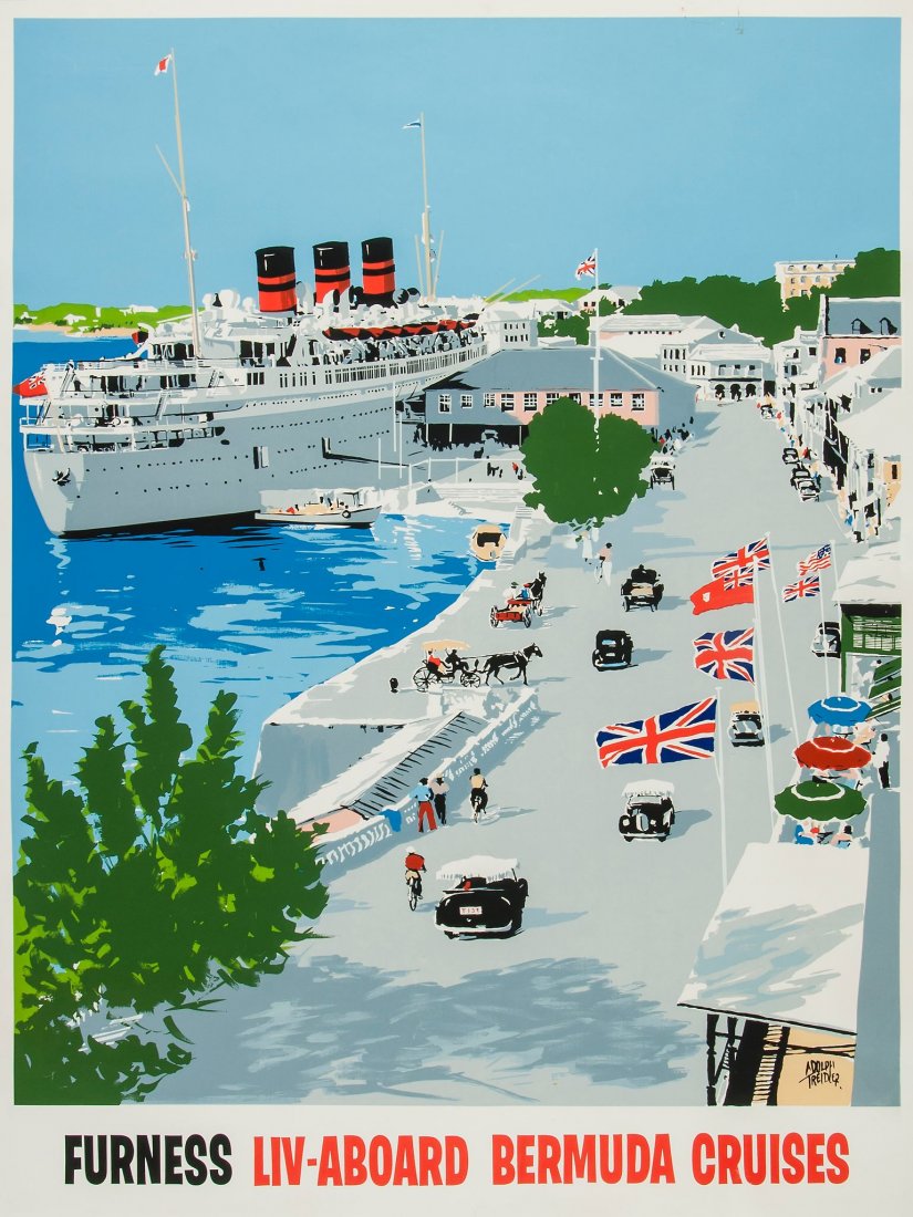 TRIEDLER, Adolph - BERMUDA, Furness liv-abroad Bermuda: silkcreen poster in colours, cond A, backed on linen 38 x 29ins. (96 x 24cm.)