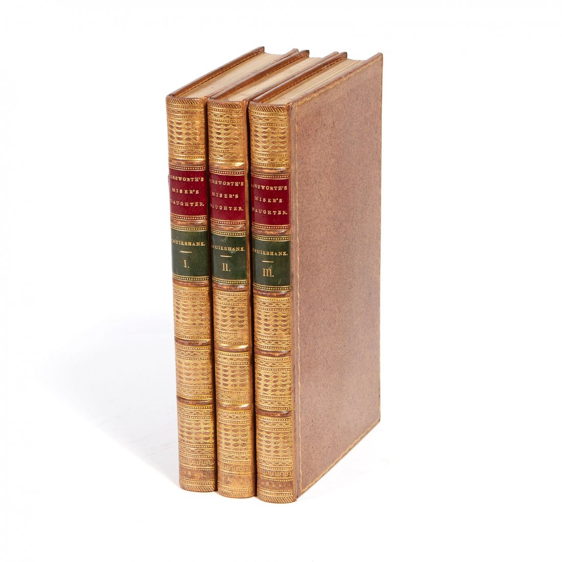 Ainsworth (William Harrison) - The Miser's Daughter: A: 3 vol., first edition , etched frontispieces and 17 etched plates by George Cruikshank, attractive armorial bookplate to front pastedowns, handsomely bound in later full speckled calf, gilt, by Zaehns
