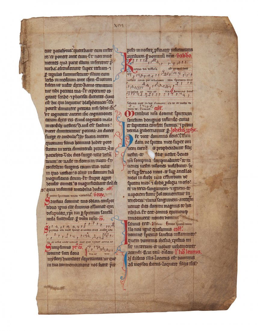 Two leaves from two monumental Breviaries, in Latin (1 of 2)