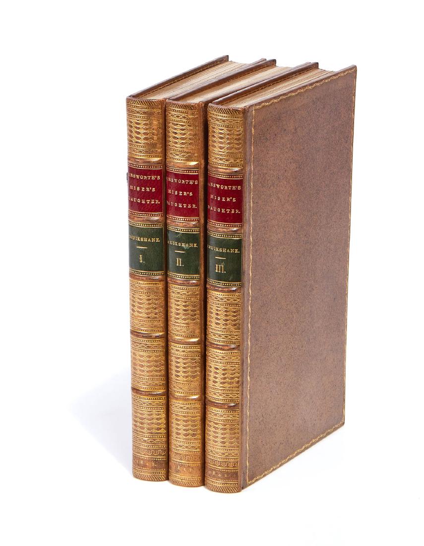 Ainsworth (William Harrison) - The Miser's Daughter: A: 3 vol., first edition , etched frontispieces and 17 etched plates by George Cruikshank, a few minor closed tears, paper-flaw with some loss to text on p. 269 in vol.II and small superficial patch of a