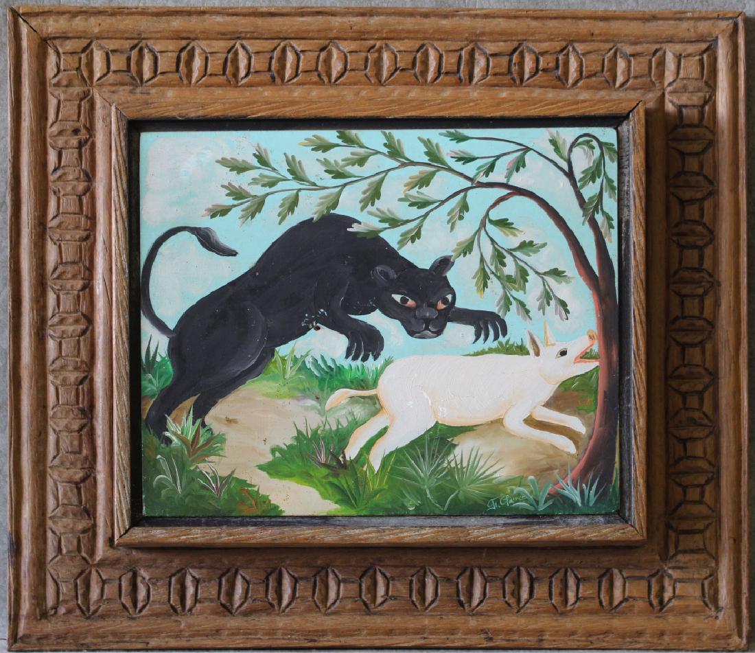 Original Oil in Board by Haitian Artist F. Pierre: This lot features an original oil on artist board by Fernand Pierre, signed "F. Pierre", a native-born Haitian artist. "Fernand Pierre was born in Carrefour, an infamous slum near Port-au-Prince, Hait