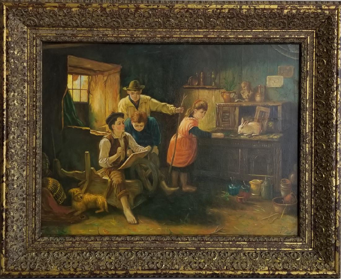 A. Bellows Interior Genre Scene w/ Rabbit O/B (1 of 9)