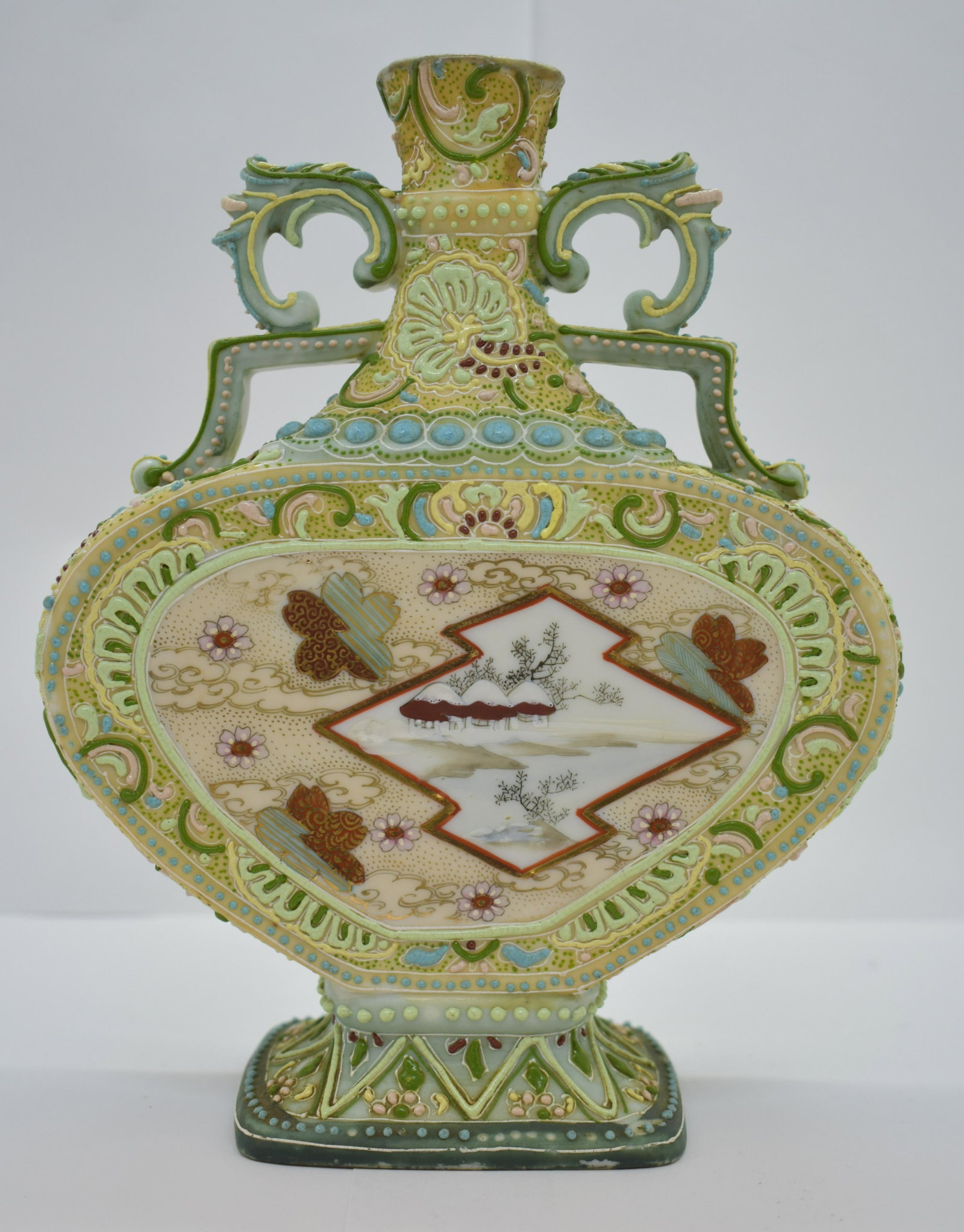 Antique Japanese Beaded Moriage Flask Vase: See Photos for Details. Shipping Available.