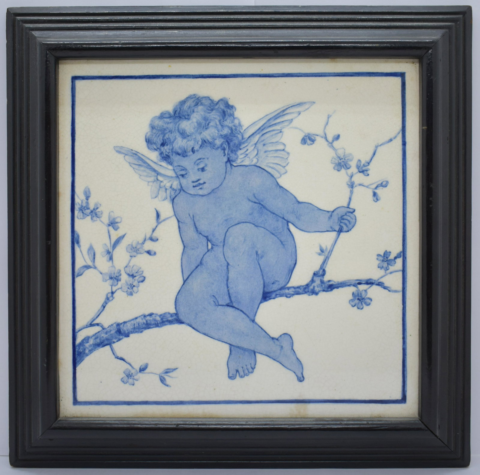 Mintons Stoke on Trent Cherub Porcelain Tile: Piece is framed, measures 10.5" sq. See Photos for Details. Shipping Available.