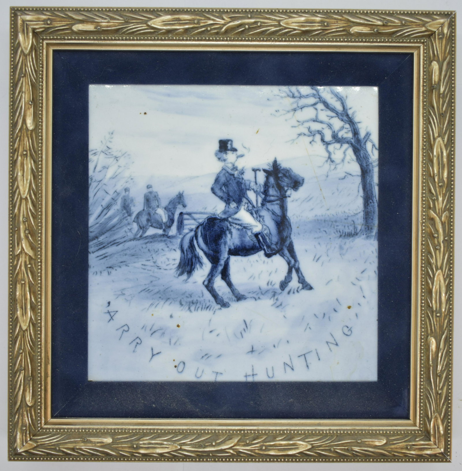 Mintons Stoke on Trent Porcelain Wall Tile: Titled, "Harry Out Hunting". Framed, measures 8" x 8.25". See Photots for Details. Shipping Available.