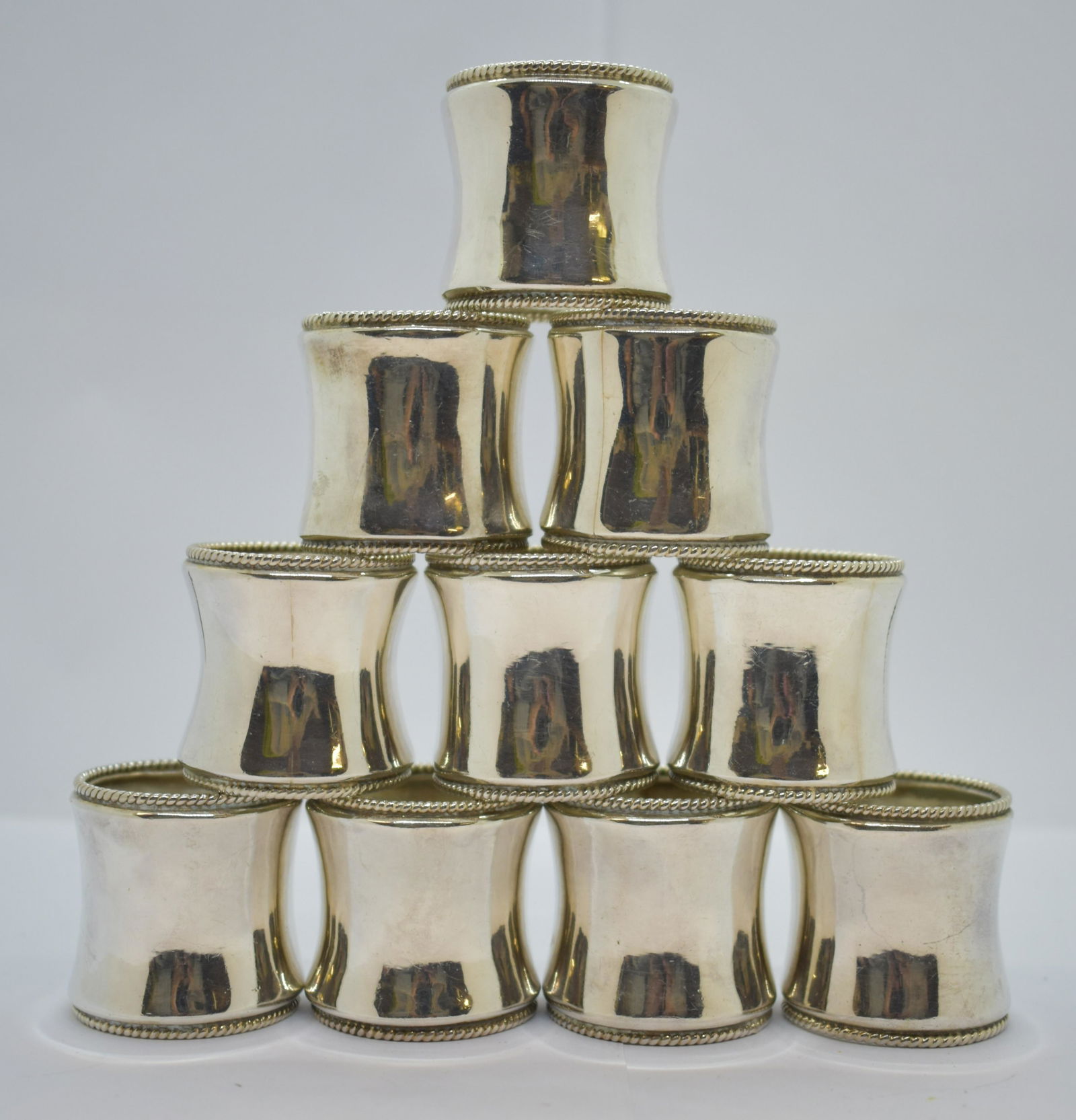 Set of 10 Sterling Silver Napkin Rings: See Photos for Details. Shipping Available.
