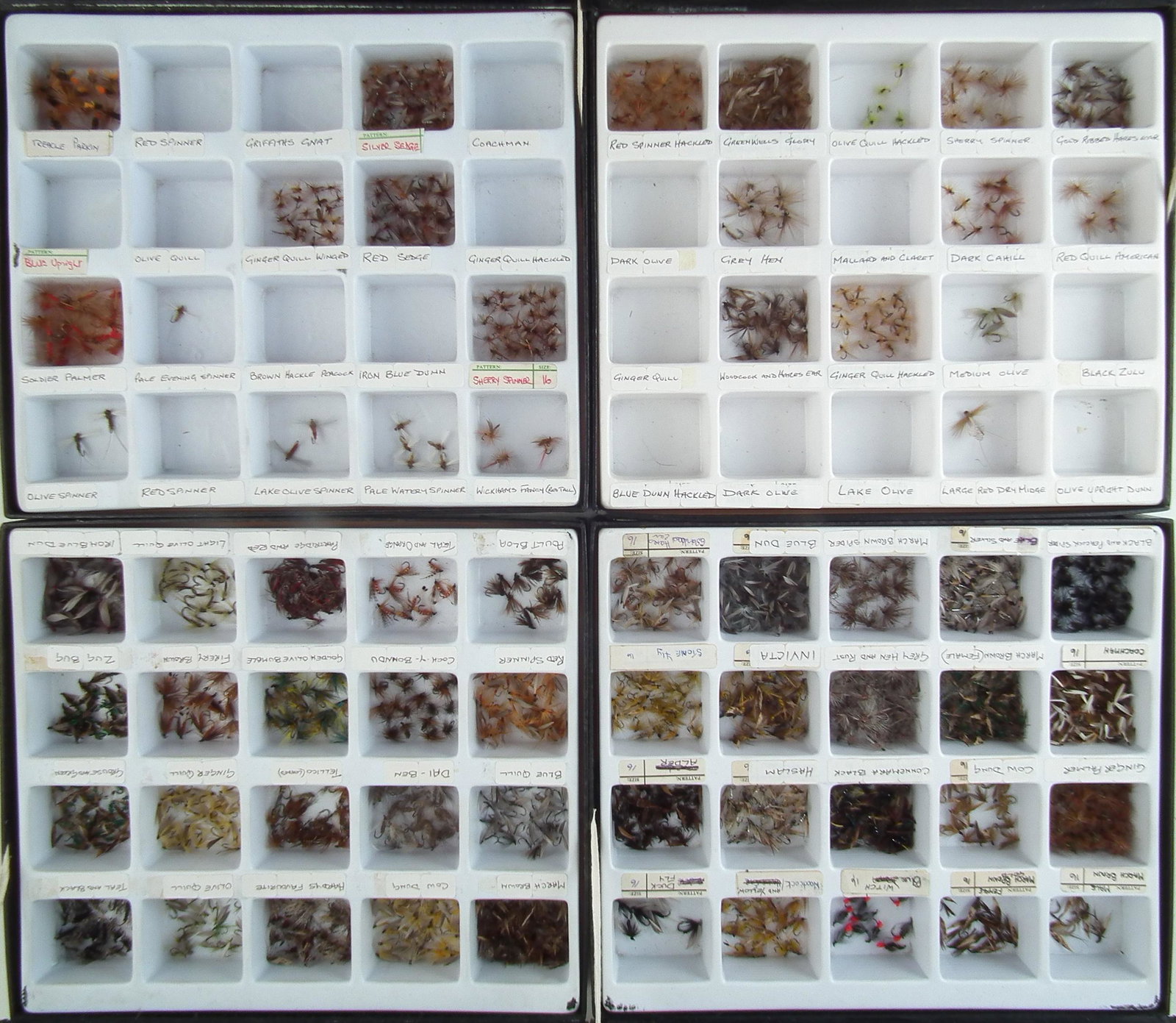 Four boxes of mixed dry and wet fishing flies.: Four boxes of mixed dry and wet fishing flies contained within 30x27cm cases.