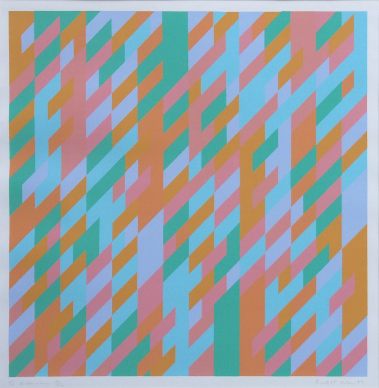 Bridget Riley, To Midsummer, signed silkscreen.: Bridget Riley (b.1931), To Midsummer, signed, titled and dated '89 in pencil in the margin, numbered 33/100, with blindstamp, published by Advanced Graphics London, limited edition coloured silkscreen