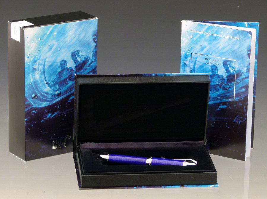 Montblanc limited edition Jules Verne fountain pen,: Montblanc limited edition Jules Verne fountain pen, boxed, issued 2003, 18k white gold 4810 nib.