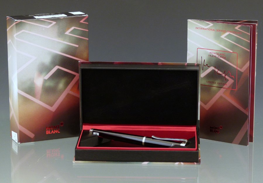 Montblanc limited edition Franz Kafka fountain pen,: Montblanc limited edition Franz Kafka fountain pen, boxed, issued 2004, 18K white gold 4810 medium nib (lacks polishing cloth).