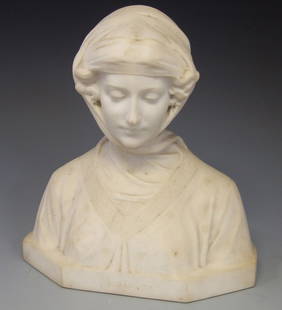 Attilio Fagioli (Italian, 1877-1966), A white marble: Attilio Fagioli (Italian, 1877-1966), A white marble bust of Beatrice, signed, height 38cm.; 15in.