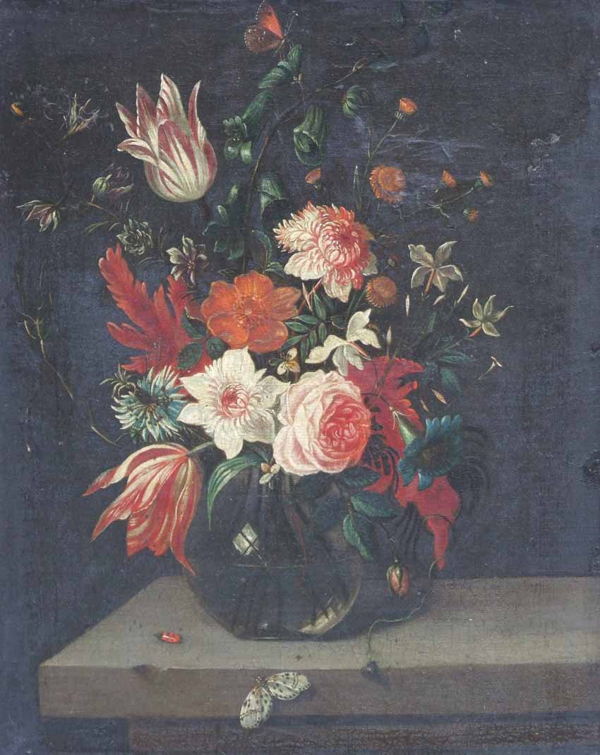 Continental School, 19th century, Floral still life,: Continental School, 19th century, Floral still life, oil on canvas laid on panel, 48 x 38cm.; 19 x 15in.
