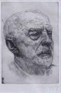 Erich Wolfsfeld (German, 1884-1956), "The Late Sir: Erich Wolfsfeld (German, 1884-1956), "The Late Sir William Goscombe John R.A.", signed in pencil in the margin, titled on artist's label verso, etching, plate size 26.5 x 17.5cm.; 10.5 x 7in. Artists'