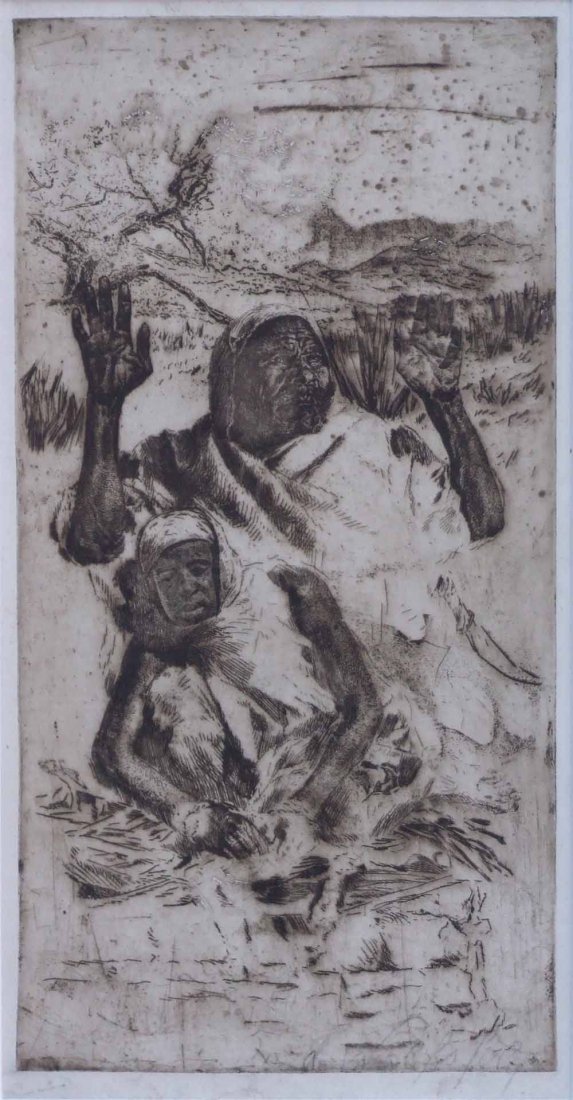 Erich Wolfsfeld (German, 1884-1956), Figures in a: Erich Wolfsfeld (German, 1884-1956), Figures in a desert, signed in pencil in the margin, etching, plate size 40.5 x 20cm.; 16 x 8in. Artists' Resale Right ("droit de suite") may apply to this lot.