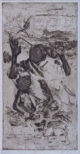 Erich Wolfsfeld (German, 1884-1956), Figures in a: Erich Wolfsfeld (German, 1884-1956), Figures in a desert, signed in pencil in the margin, etching, plate size 40.5 x 20cm.; 16 x 8in. Artists' Resale Right ("droit de suite") may apply to this lot.