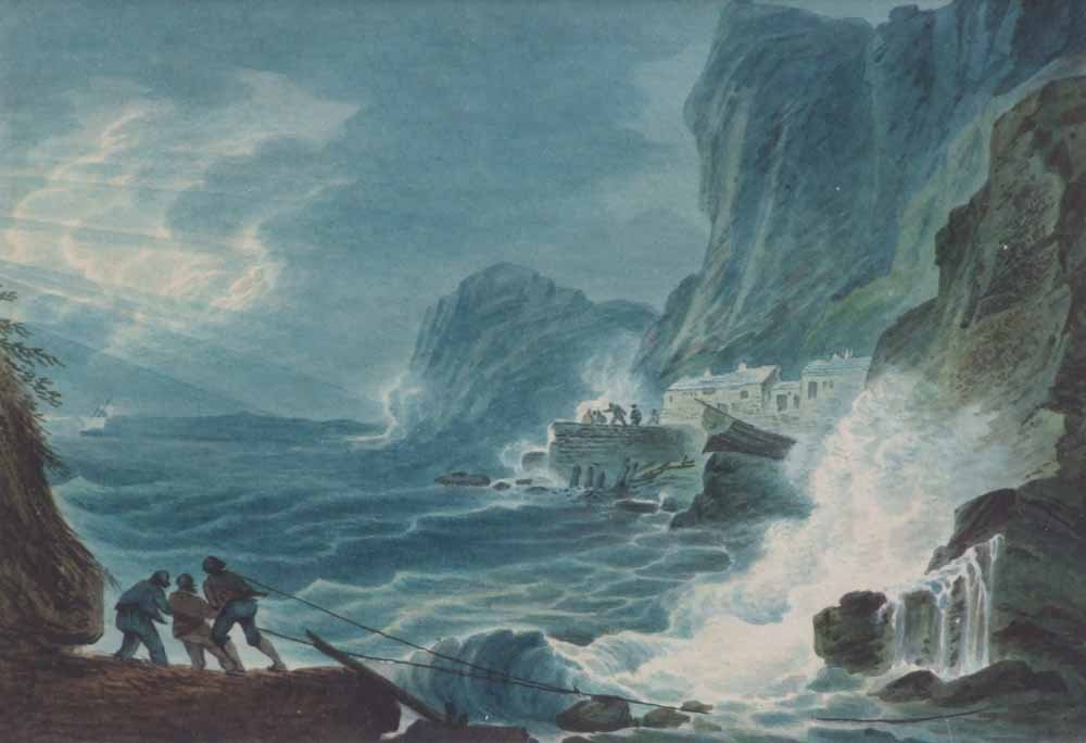 William Payne (1760-1830), "Rising Storm, South: William Payne (1760-1830), "Rising Storm, South Cornwall", titled on various labels verso, ink and wash, 13 x 19cm.; 5.25 x 7.5in.