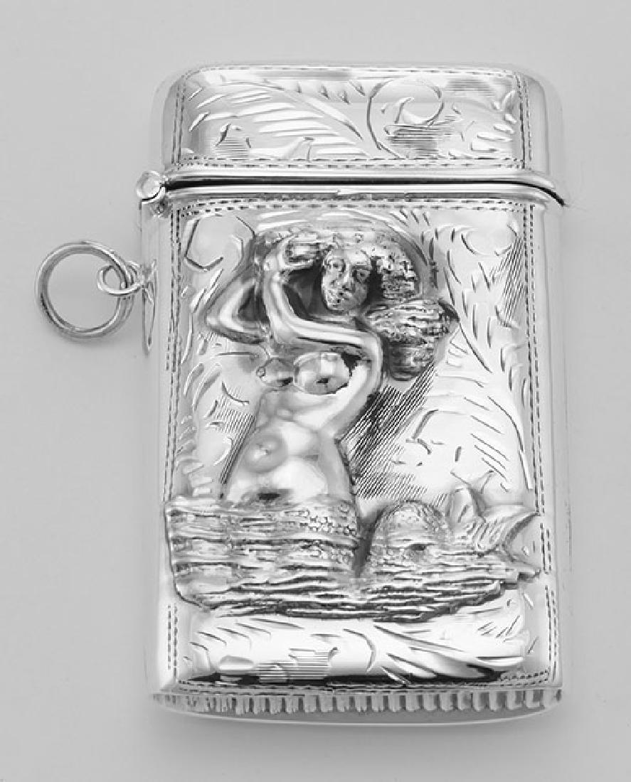 Etched Mermaid Repousse Match Safe Vesta Case Holder -: Etched Mermaid Repousse Match Safe Vesta Case Holder - - #X-6281-E Etched Nude Mermaid Repousse Matchsafe Vesta Case Holder - Sterling Silver. This match safe / case vesta is new and a quality sterlin