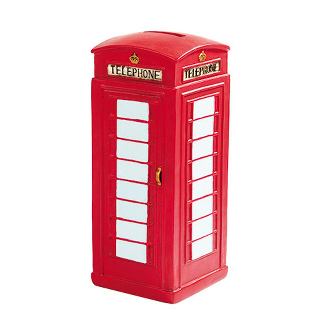 PHONE BOOTH MONEY BANK: PHONE BOOTH MONEY BANK -- 2 5/8in. x 2 5/8in. x 6 1/2in.Hand Painted Resin #21ST14809