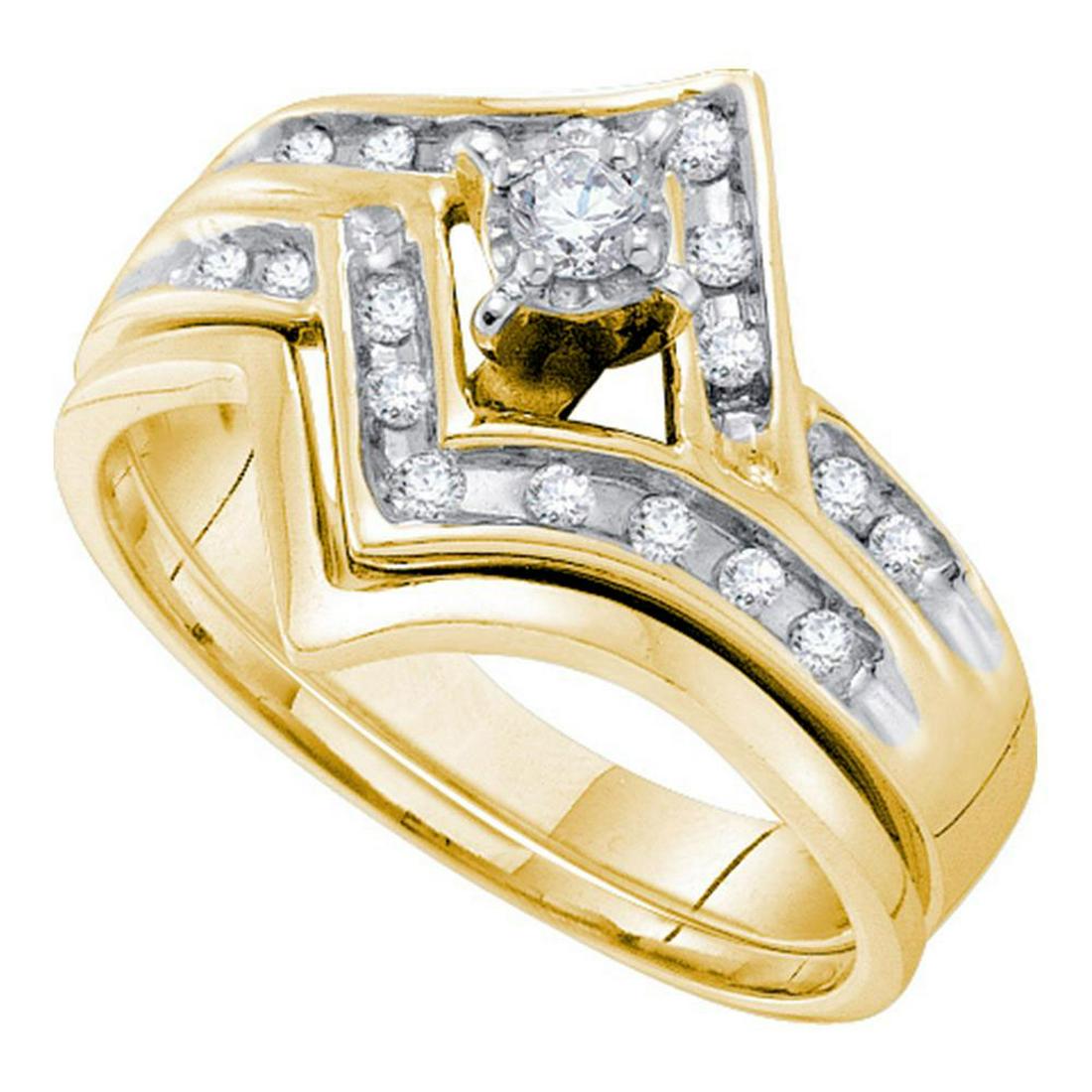 14k Two-tone Gold Round Diamond Bridal Wedding Engageme: 14k Two-tone Gold Round Diamond Bridal Wedding Engagement Ring Band Set 1/4 Ctw -- Band Style:Band without Stones; Natural Lab-Created:Natural; Clarity:I2; Center Stone Weight:0.05; Diamond Color:H-I;