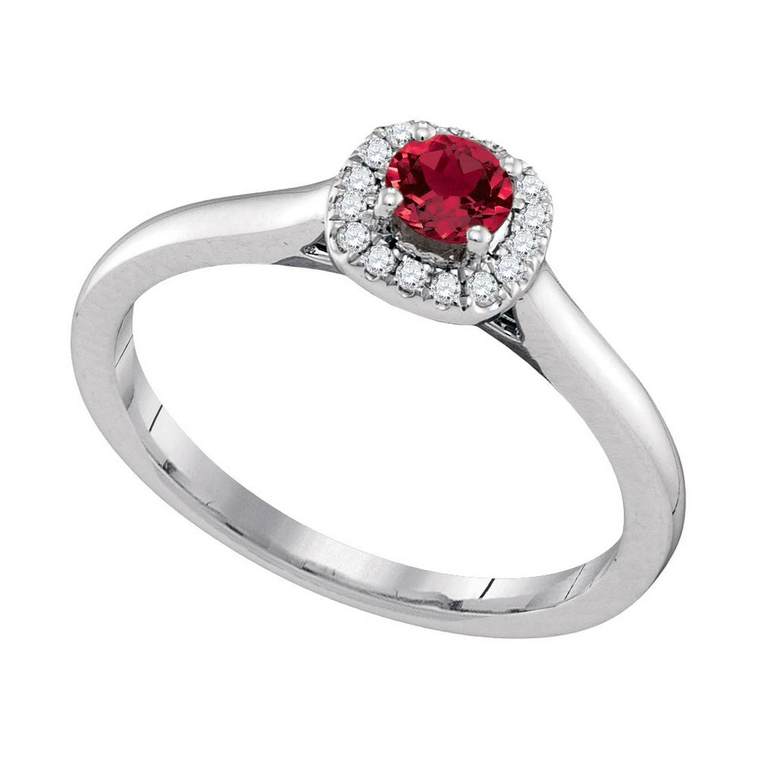 14k White Gold Round Natural Ruby Solitaire Diamond Hal: 14k White Gold Round Natural Ruby Solitaire Diamond Halo Bridal Ring 1/3 Cttw -- Natural Lab-Created:Natural; Clarity:I2; Center Stone Weight:0.25; Diamond Color:Red; Main Stone:Ruby; Main Stone Color