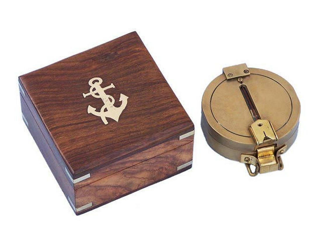 Antique Brass Clinometer Compass with Rosewood Box 4in.: Antique Brass Clinometer Compass with Rosewood Box 4in. -- Antique Brass Clinometer Compass with Rosewood Box 4in. #21ST14036
