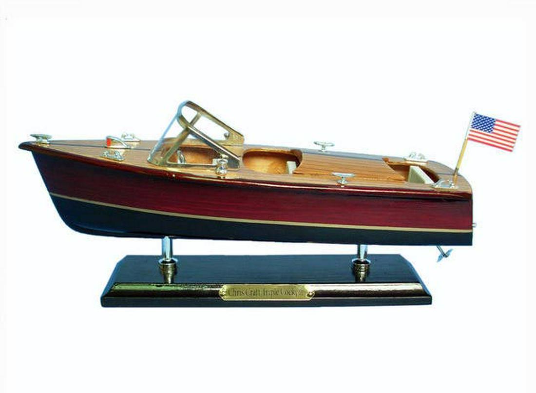 Wooden Chris Craft Triple Cockpit Model Speedboat 14in.: Wooden Chris Craft Triple Cockpit Model Speedboat 14in. -- Wooden Chris Craft Triple Cockpit Model Speedboat 14in. #21ST13944