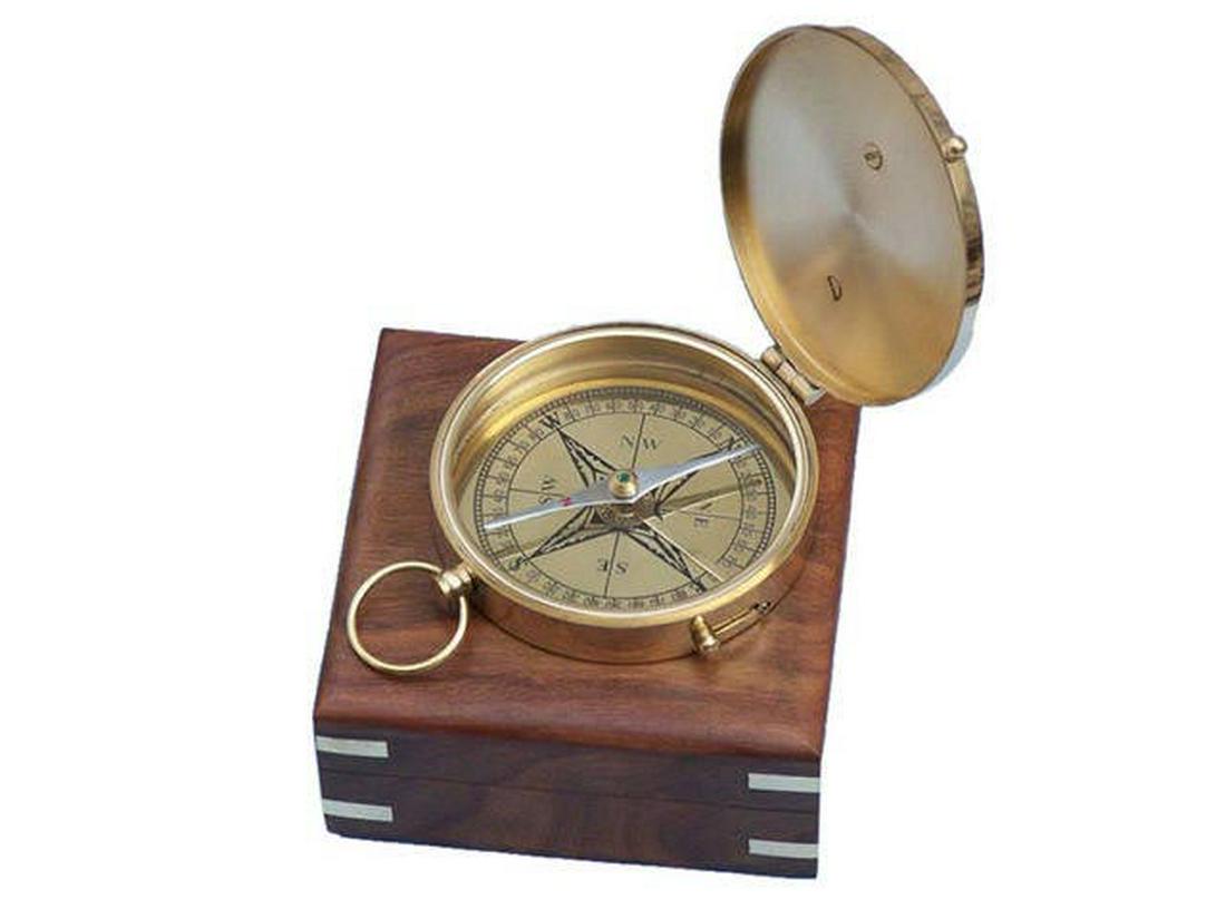 Solid Brass Admirals Sundial Compass w/ Rosewood Box 4i: Solid Brass Admirals Sundial Compass w/ Rosewood Box 4in. -- Solid Brass Admirals Sundial Compass w/ Rosewood Box 4in. #21ST14051
