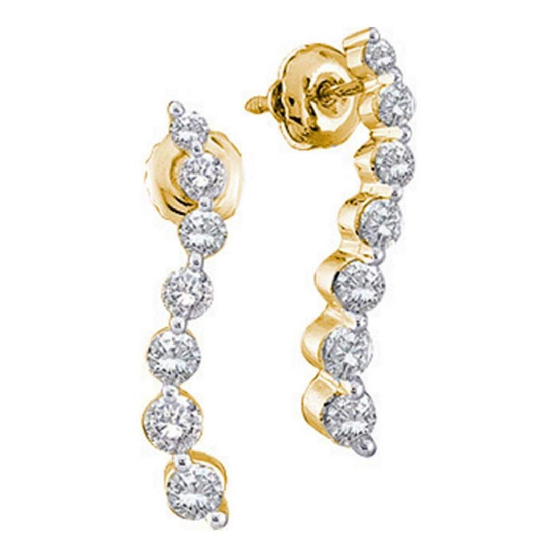 14k Yellow Gold Womens Round Diamond Graduated Journey: 14k Yellow Gold Womens Round Diamond Graduated Journey Screwback Earrings 1/4 -- Natural Lab-Created:Natural; Clarity:I3; Diamond Color:H-I; Fastening:Screw Back (pierced); Length inches:0.59; Main St