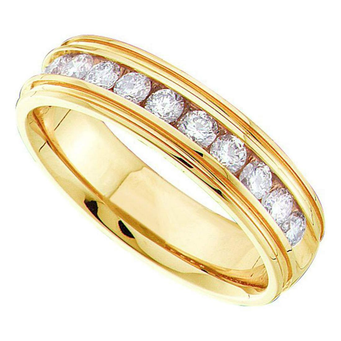 14k Yellow Gold Mens Round Channel-set Diamond Ridged E: 14k Yellow Gold Mens Round Channel-set Diamond Ridged Edge Wedding Band 1/4 -- Natural Lab-Created:Natural; Clarity:SI3; Diamond Color:H-I; Gender:Mens; Main Stone:Diamond; Main Stone Color:White; Mai