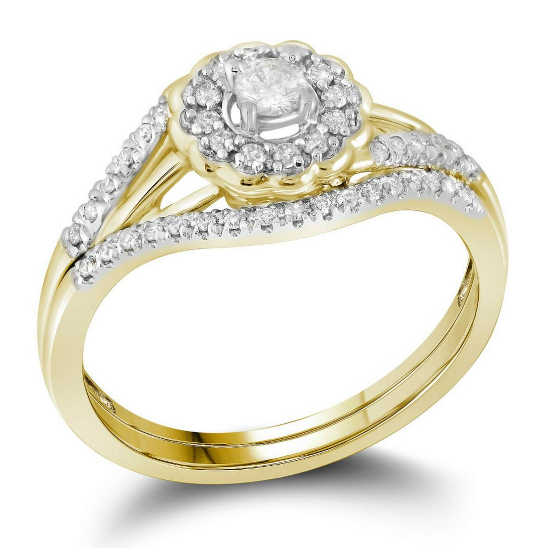 10k Yellow Gold Round Diamond Bridal Wedding Engagement: 10k Yellow Gold Round Diamond Bridal Wedding Engagement Ring Band Set 1/4 Ctw -- Band Style:With Diamonds; Natural Lab-Created:Natural; Clarity:I1; Diamond Color:G-H; Engagement Ring Style:Solitaire w