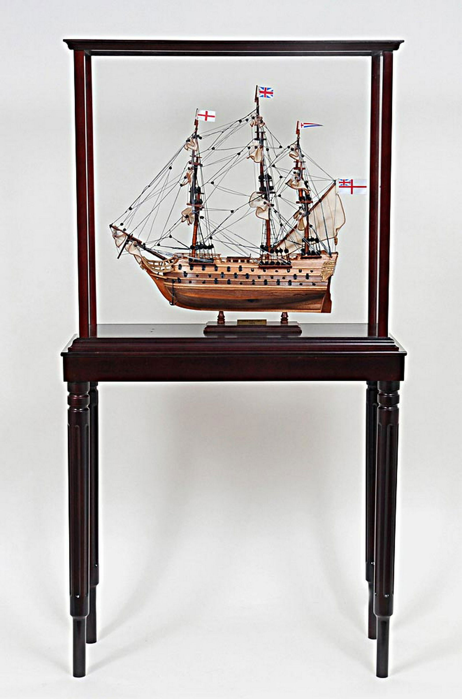 Display Case for Tall Ship L40 with Legs: Display Case for Tall Ship L40 with Legs -- This beautiful display case was made out of hard wood and painted in dark mahogany color. It has plexiglass panels on all sides. It is a perfect display cas