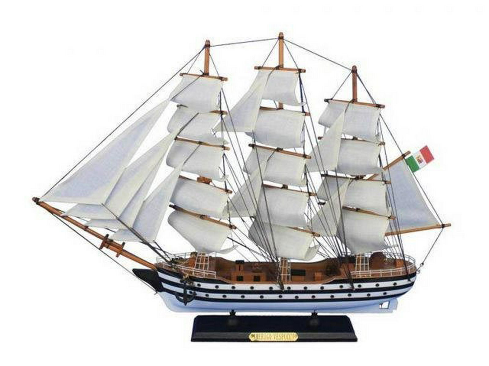 Wooden Amerigo Vespucci 24in. Tall Model Ship: Wooden Amerigo Vespucci 24in. Tall Model Ship -- Perfectly sized for any small shelf desk or mantle these fine tall ship models of the?Amerigo Vespucci?are historically accurate scale model replicas o