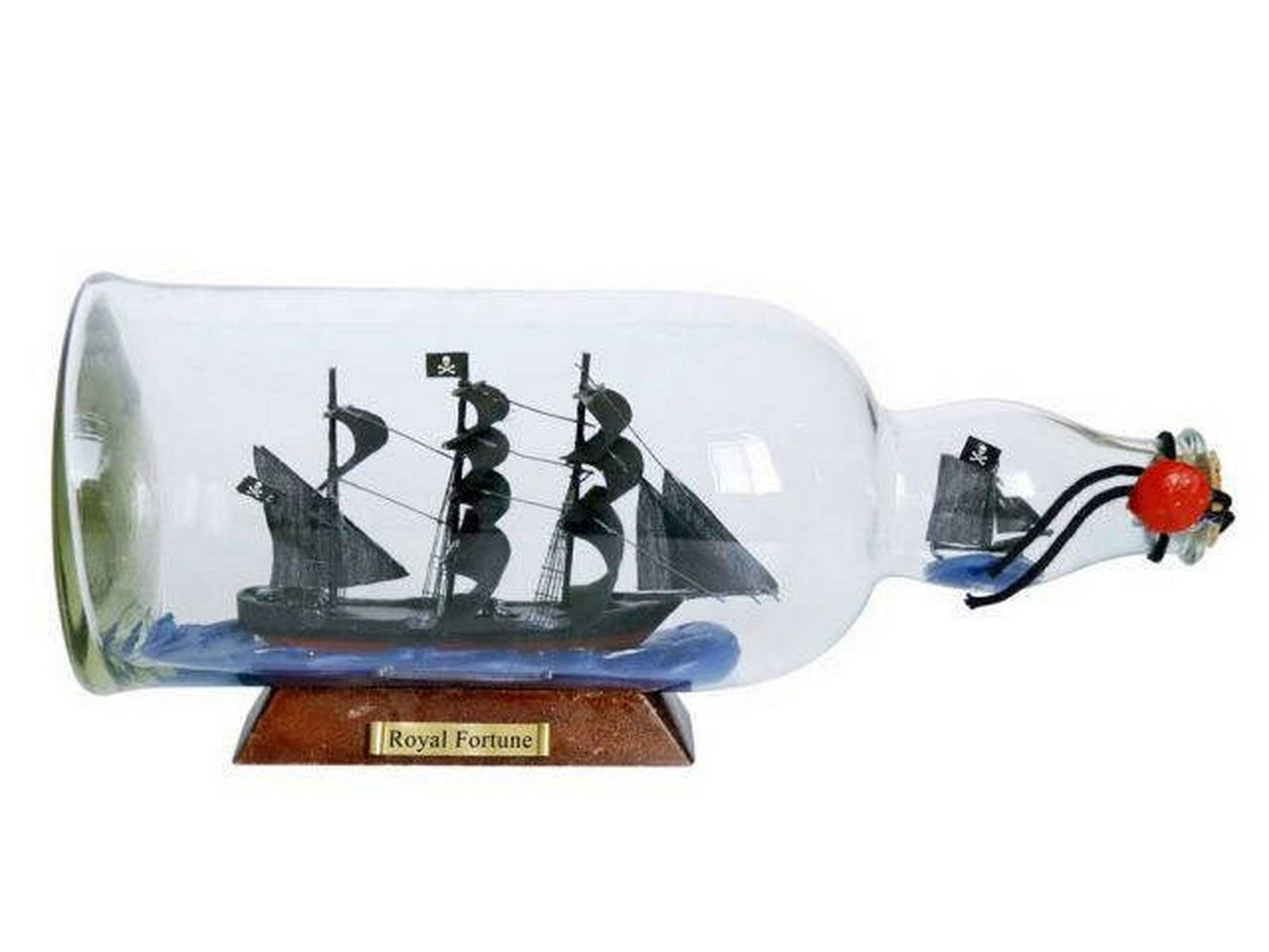 Black Barts Royal Fortune Model Ship in a Glass Bottle: Black Barts Royal Fortune Model Ship in a Glass Bottle 11in. -- Set sail and take on the high seas with this beautiful replica of Captain Black Barts?Royal Fortune?pirate ship. This item will shine in
