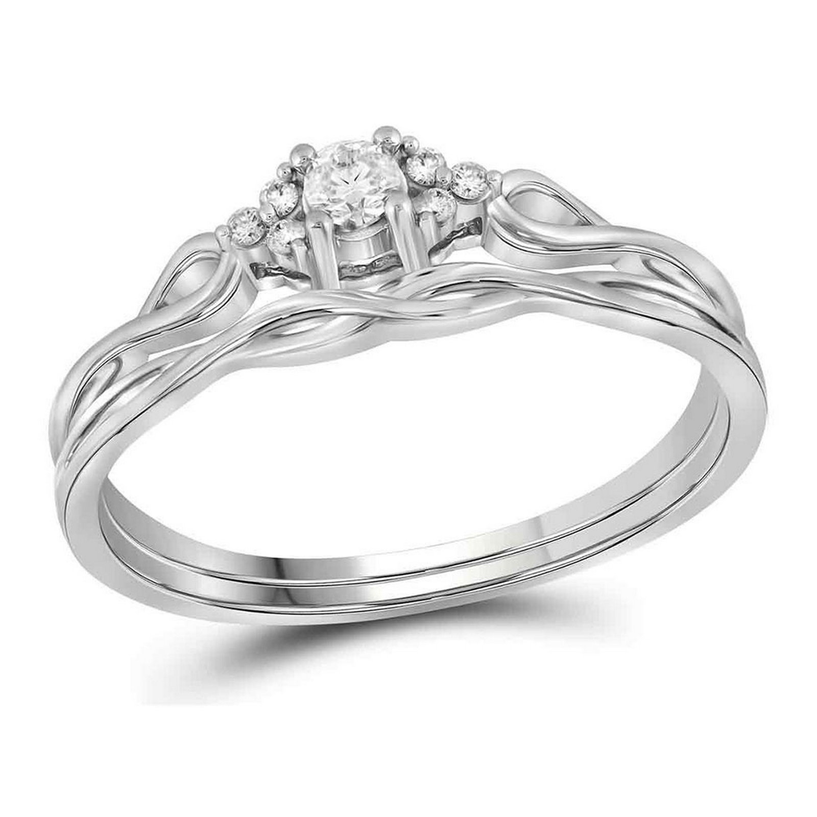 14kt White Gold Round Diamond Bridal Wedding Engagement: 14kt White Gold Round Diamond Bridal Wedding Engagement Ring Band Set 1/6 Ctw -- Band Style:With Diamonds; Natural Lab-Created:Natural; Clarity:I1; Center Stone Weight:0.12; Diamond Color:G-H; Engagem