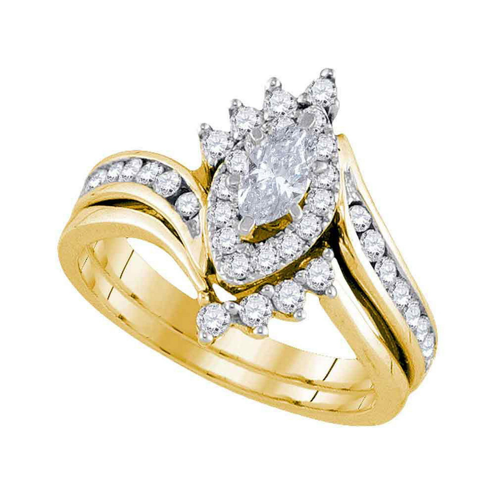 14kt Yellow Gold Marquise Diamond Bridal Wedding Engage: 14kt Yellow Gold Marquise Diamond Bridal Wedding Engagement Ring Set 1.00 Ctw -- Band Style:With Diamonds; Certification Grading:EGL USA; Natural Lab-Created:Natural; Clarity:SI3; Center Stone Weight: