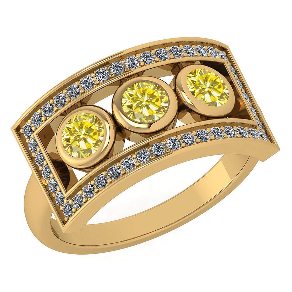 Certified 0.72 Ctw Treated Fancy Yellow Diamond And Whi: Certified 0.72 Ctw Treated Fancy Yellow Diamond And White Diamond Wedding/Engagement Style 14k Yellow Gold Halo Rings (VS/SI1) -- Center Stone Approx Weight ; 0.47 Ctw (3 Pcs Round) Center Stone Color
