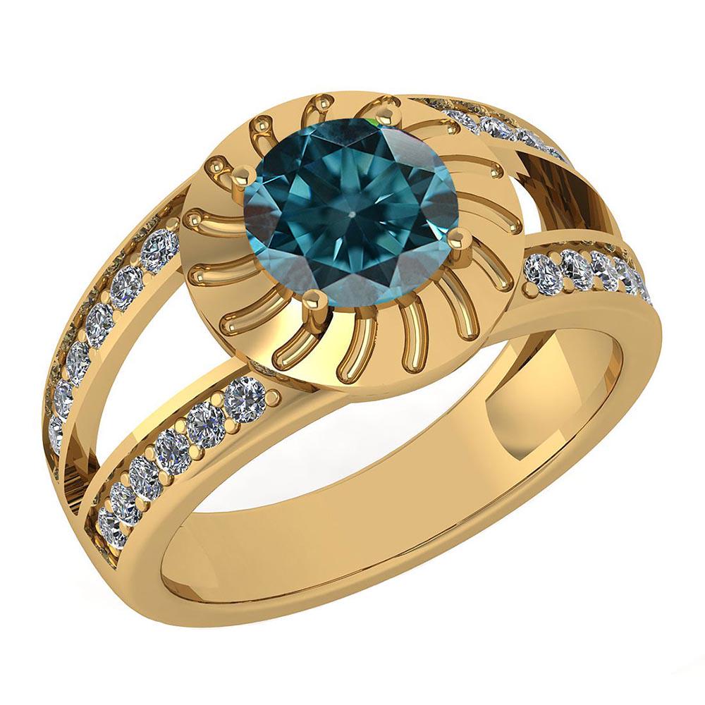Certified 1.58 Ctw Treated Fancy Blue Diamond And White: Certified 1.58 Ctw Treated Fancy Blue Diamond And White Diamond Wedding/Engagement Style 14k Yellow Gold Halo Rings (I1/I2) -- Center Stone Approx Weight ; 1.25 Ctw (1 Pcs Round) Center Stone Color: T