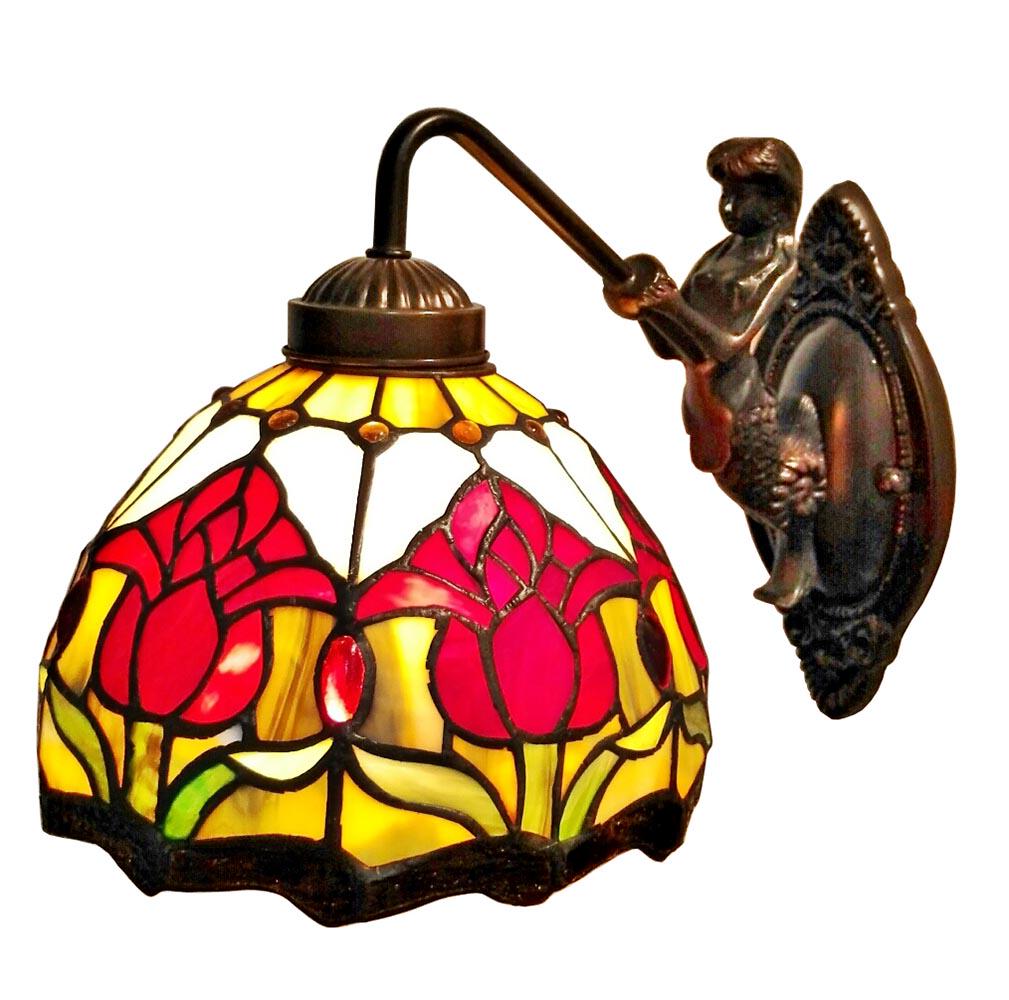 LIGHTING TIFFANY STYLE WALL LAMP 8 IN WIDE: LIGHTING TIFFANY STYLE WALL LAMP 8 IN WIDE -- The perfect expression of tireless style and modern beauty this floral wall lamp glows with soft colors. The piece is handcrafted using the same technique