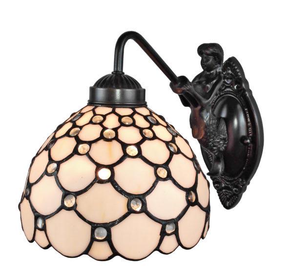 LIGHTING TIFFANY STYLE WALL LAMP 8 IN WIDE: LIGHTING TIFFANY STYLE WALL LAMP 8 IN WIDE -- Add a touch of elegance to any room with this handcrafted Amora Tiffany style wall lamp. The dark brown finish stands in contrast to the contemporary glas