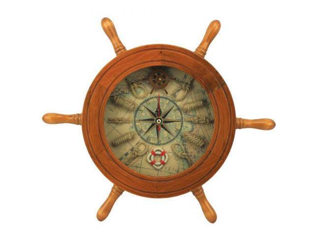 Wooden Ship Wheel Knot Faced Clock 12in.: Wooden Ship Wheel Knot Faced Clock 12in. -- The Wooden Ship Wheel Knot Faced Clock 12in. is one of our most popular decorative clocks.Classy and functional this piece is sure to turn your space into a