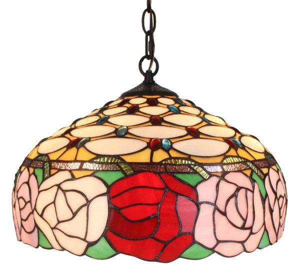 LIGHTING TIFFANY STYLE ROSES 366-PIECE HANGING LAMP 2 L: LIGHTING TIFFANY STYLE ROSES 366-PIECE HANGING LAMP 2 LIGHT -- With an elegant metal base and floral pattern this lamp honors the traditional look of the coveted lamps of the turn of the 20th century.