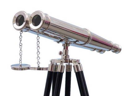 Floor Standing Admirals Chrome Binoculars 62in.: Floor Standing Admirals Chrome Binoculars 62in. -- The Floor Standing Admirals Chrome Binoculars 62in. complete with a rare and expensive shisham hand-painted black wood tripod stand is the perfect gi