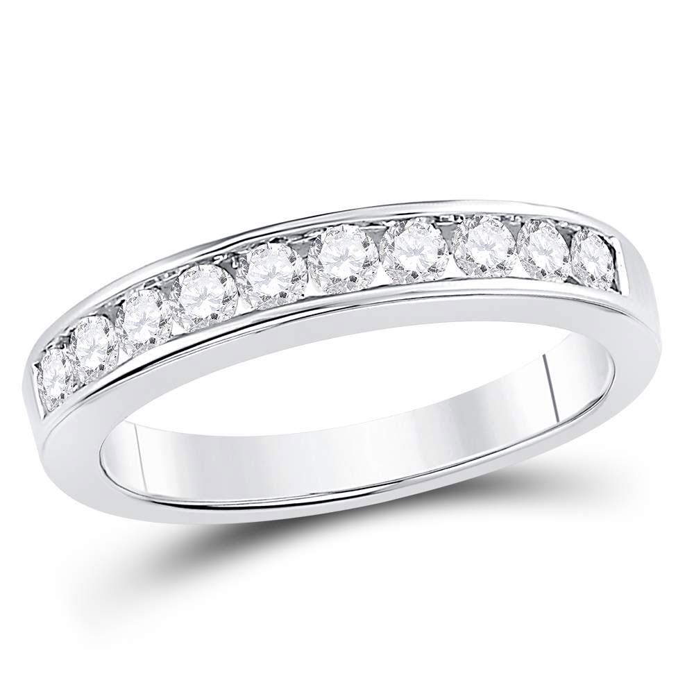 14kt White Gold Womens Round Channel-set Diamond Weddin: 14kt White Gold Womens Round Channel-set Diamond Wedding Band 1/2 Cttw -- Natural Lab-Created:Natural; Clarity:I2; Diamond Color:H-I; Gender:Womens; Main Stone:Diamond; Main Stone Color:White; Main St