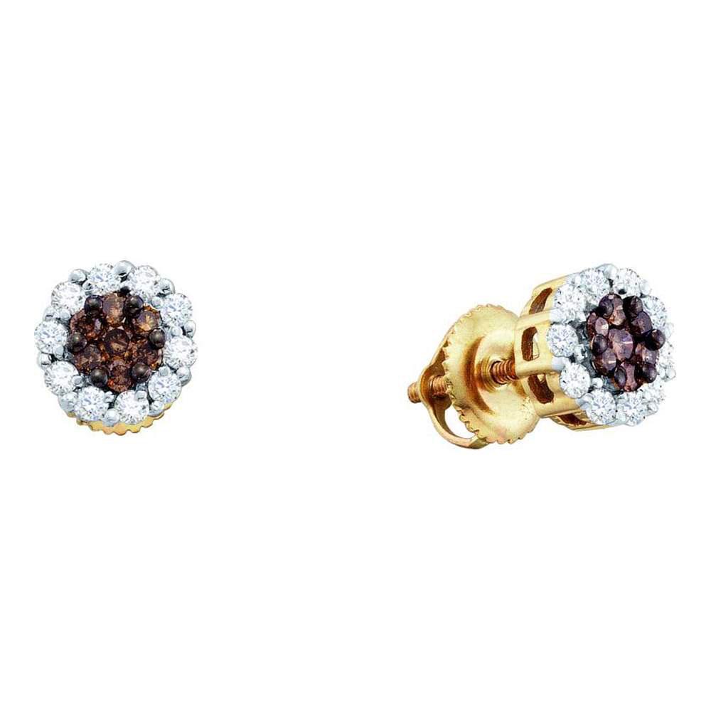 14k Yellow Gold Round Brown Diamond Flower Cluster Scre: 14k Yellow Gold Round Brown Diamond Flower Cluster Screwback Earrings -- Natural Lab-Created:Natural; Clarity:I3; Diamond Color:Brown; Fastening:Screw Back (pierced); Length inches:0.24; Main Stone:Di