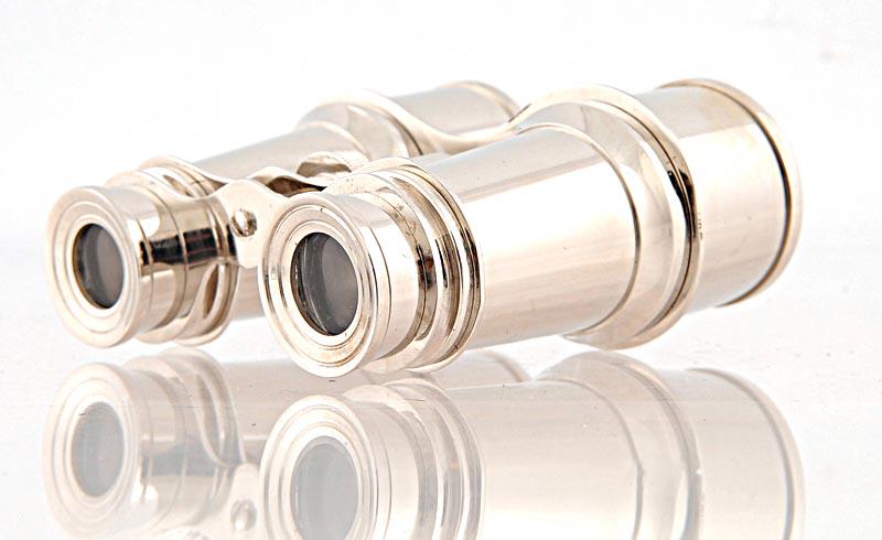 BRASS BINOCULAR W/ LTHR CASE BLK/NKL: BRASS BINOCULAR W/ LTHR CASE BLK/NKL -- Beautiful aluminum binoculars that provide a glimpse into the past. The binoculars come with a leather case to keep them safe from dust and scratches. ? Made ou