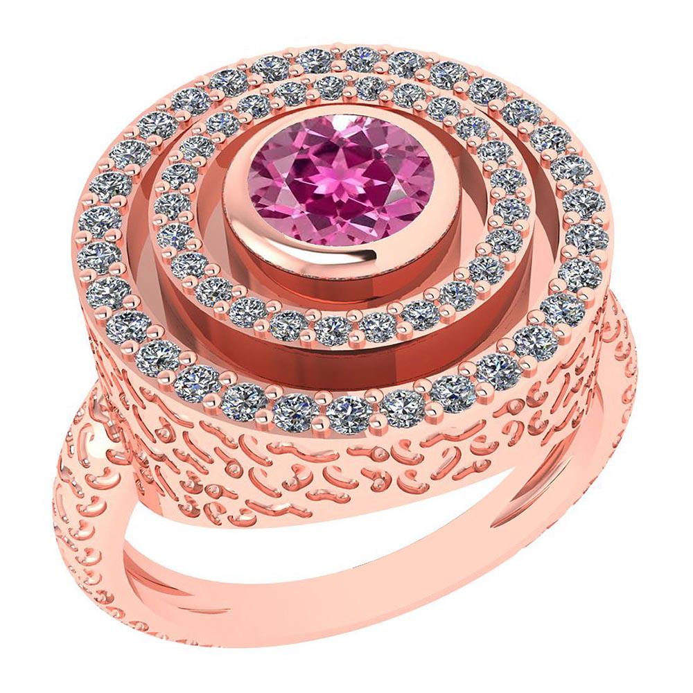 Certified 0.87 Ctw Pink Tourmaline And Diamond Wedding/: Certified 0.87 Ctw Pink Tourmaline And Diamond Wedding/Engagement 14K Rose Gold Halo Ring (VS/SI1) -- Center Stone Approx Weight ; 0.50 Ctw (1 Pcs Round) Stone Color: Pink Tourmaline Center Stone Sett